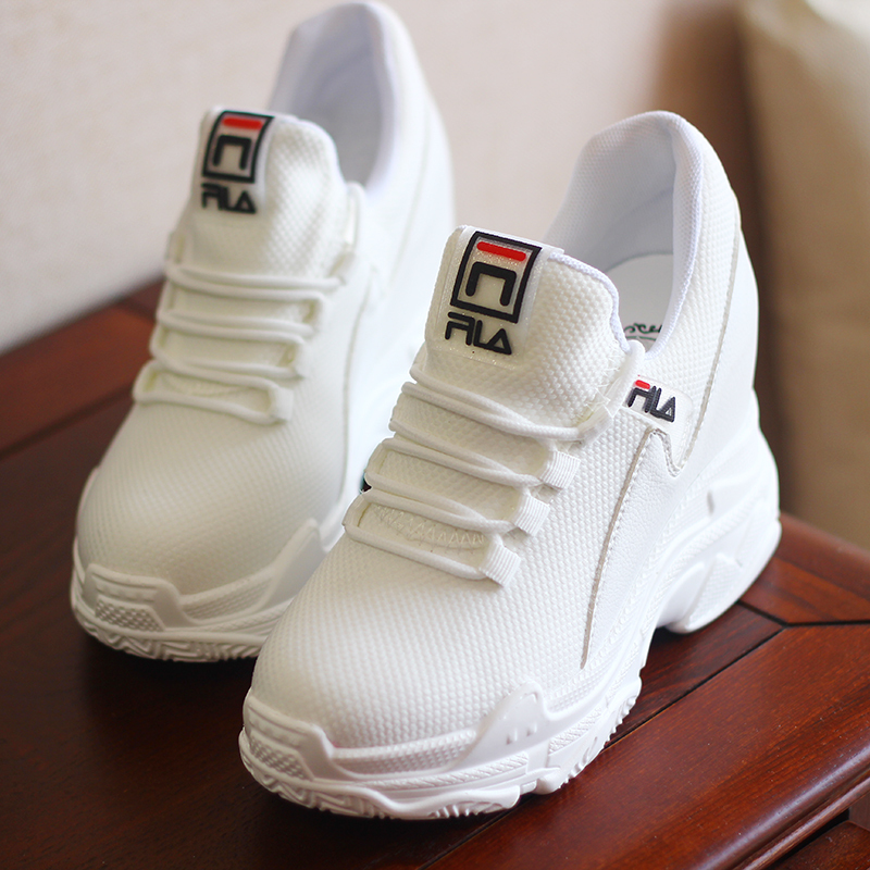 Women's Shoes with 10cm Internal Height Increase, Wedge Heel, White Sneakers, Thick-Soled Casual Sports Shoes, Versatile, Breathable, Comfortable, Mesh Fly-Knit Shoes