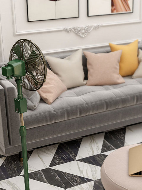 Retro floor fan antique electric fan 12-inch all-metal shaking head living room and restaurant vertical floor-standing literary electric fan