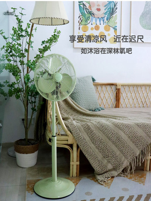 Retro fan metal floor fan household 12-inch shaking head vertical large air volume vintage European antique electric fan