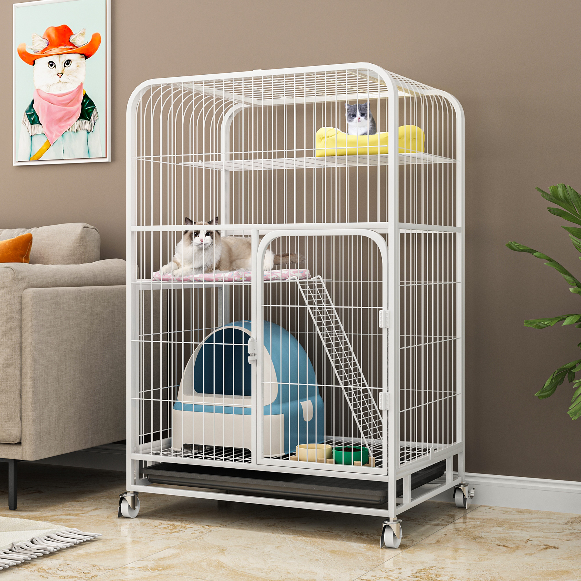 Cat cage Villa home oversized free space with toilet cat empty cage indoor small two-story Cat House cat nest