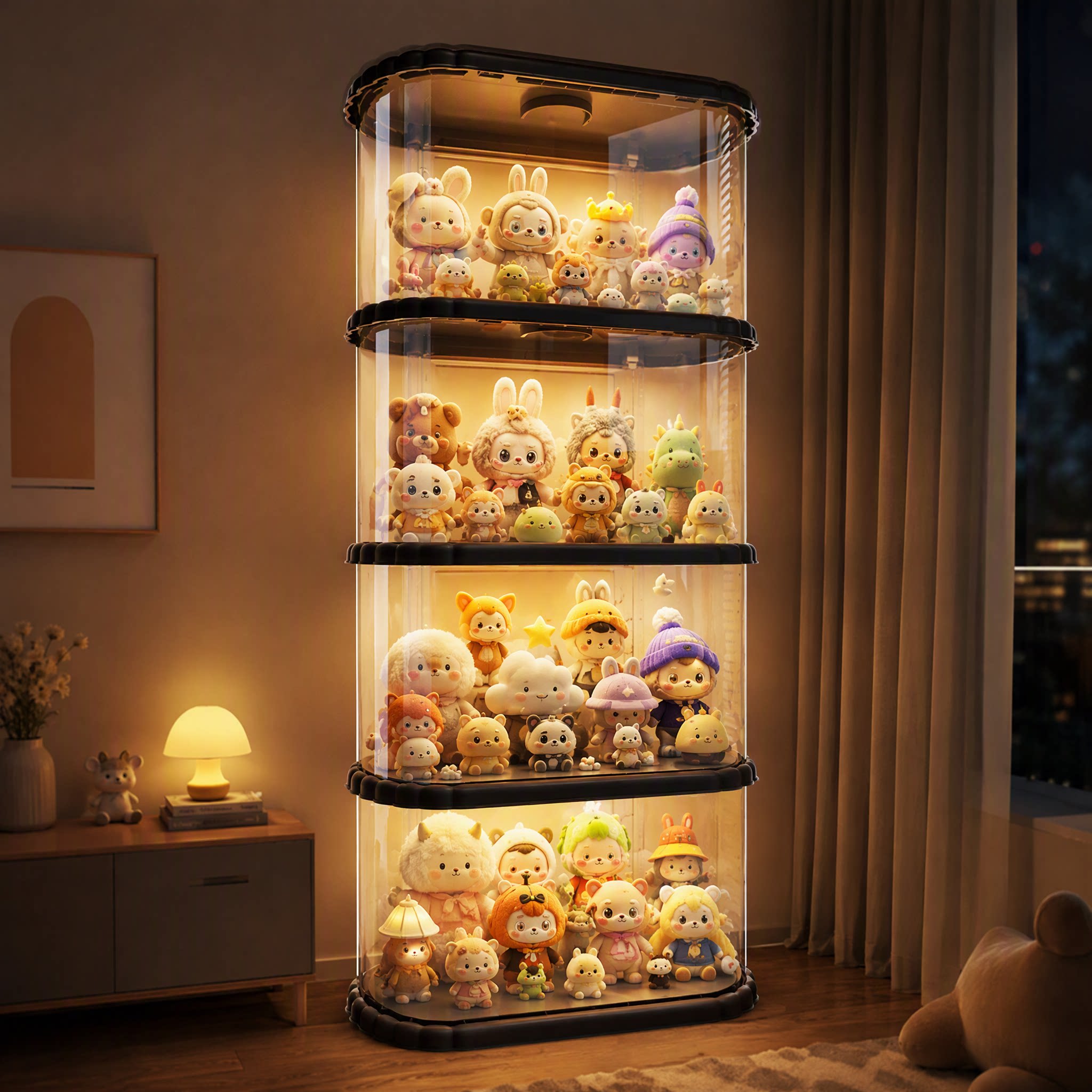 Plush Toy Storage Organizer Doll Display Cabinet Doll Shelf for Cloth Dolls Figurine Toys Transparent Bucket