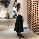 Осенняя ретро черная длинная юбка, коллекция 2023, высокая талия, по фигуре, средней длины
