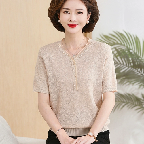 Летняя трикотажная летняя одежда для матери, нарукавники, комплект для пожилых людей, футболка, короткий рукав, для среднего возраста, 50 лет, в западном стиле