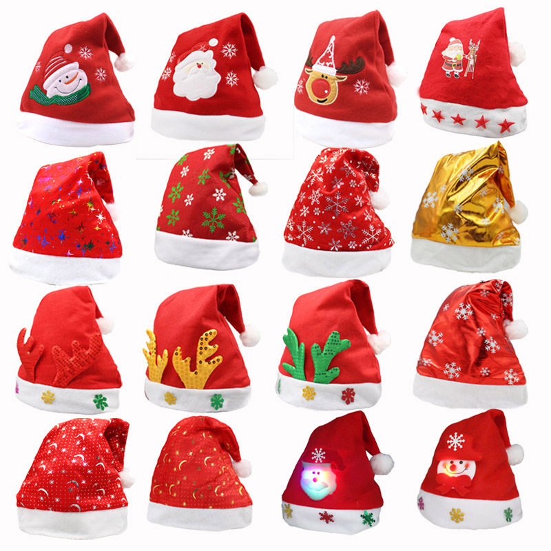 Santa Hat Adult Kids Red Christmas Ornament Santa Claus Snowman Elk Kindergarten Gift Hat