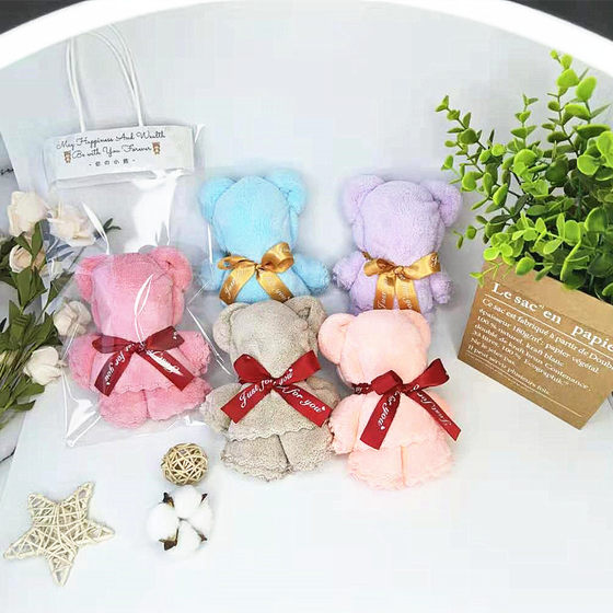 Baby coral velvet folded bear red towel return gift creative style wedding full moon gift doll