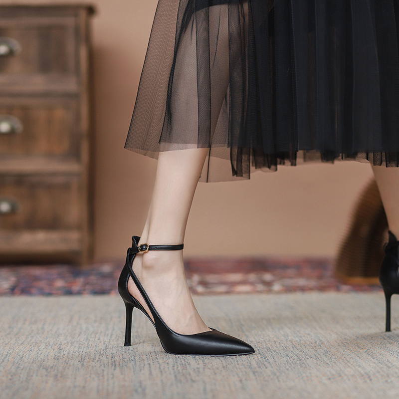 Feiyan 2023 Spring/Summer New Leather Single Shoes with Thin Heels, Professional Strapless Top with Shoulder Strap, Black High Heels for Women Feiyan 2023 Spring/Summer New Leather Single Shoes with Thin Heels, Professional Strapless Top with Shoulder Strap, Black High Heels for Women