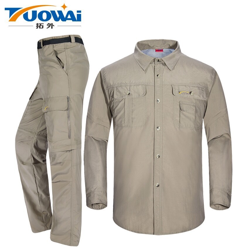 Crown male and female Spring Summer outdoor anti-UV two-cut and quick dry linen clothes Quick drying clothes trouser suit 