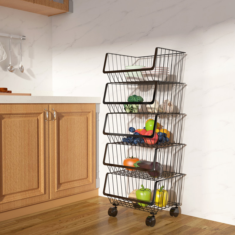 Kitchen vegetable rack vegetable shelf multi-layer floor vegetable and fruit storage basket fruit finishing rack household vegetable basket with wheels