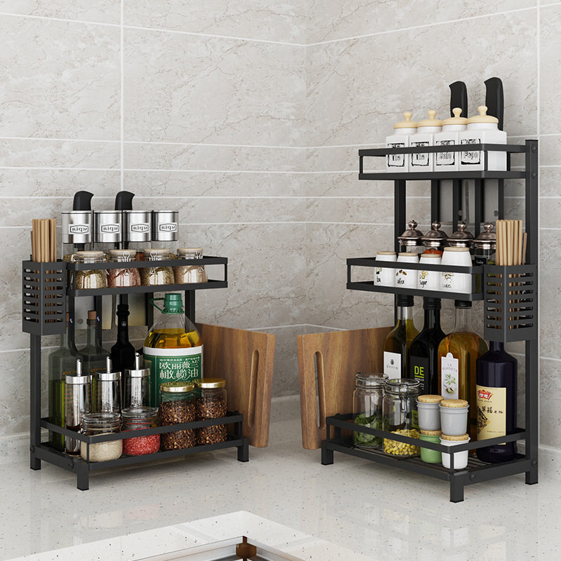 Kitchen Shelving Stainless Steel Tool Holder Home Multifunction Supplies Shelf Black Condiments Flavoring tank Shelf Containing Shelf shelf