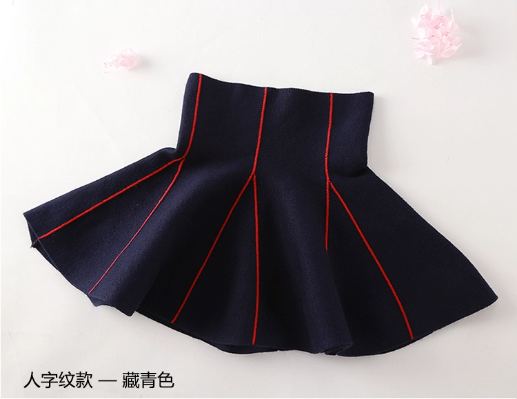 Cô gái cao eo thấp nửa thân váy Trẻ em lớn đan dày váy xếp li bé váy ngắn bé mùa xuân và mùa thu mẫu đầm trẻ em cao cấp