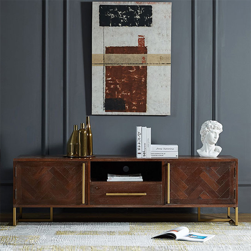 Nordic light luxury solid wood TV cabinet living room coffee table combination modern minimalist small apartment storage cabinet side cabinet floor cabinet