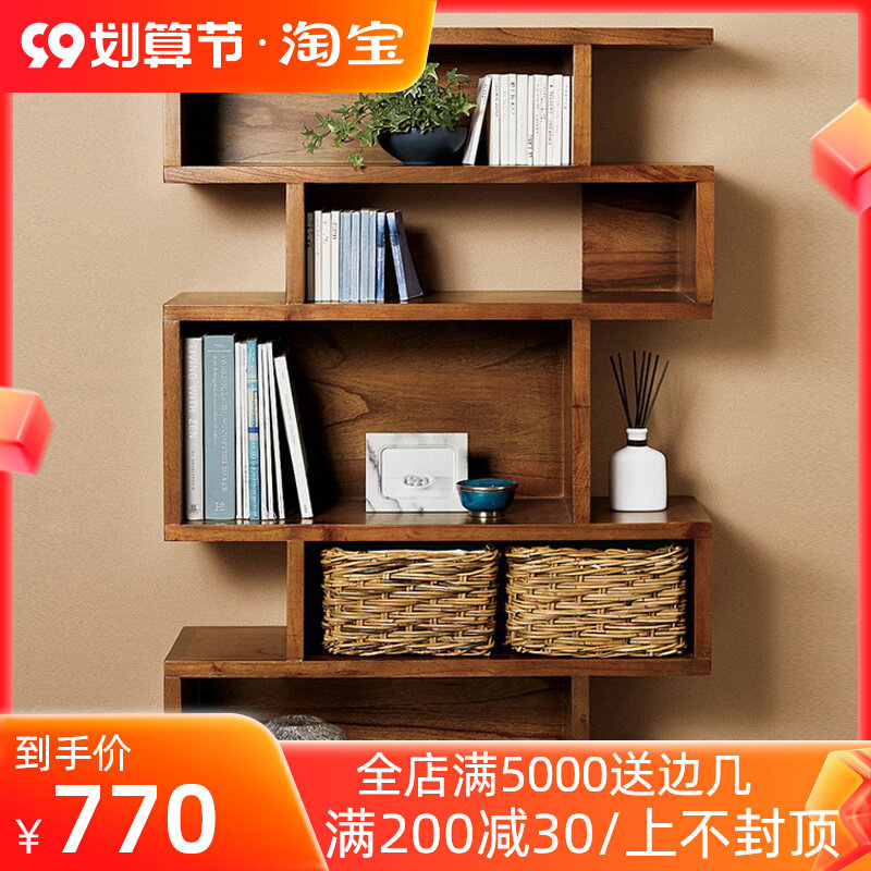 Nordic solid wood bookcase storage storage display cabinet creative bookcase multi-functional partition rack Bogu rack simple
