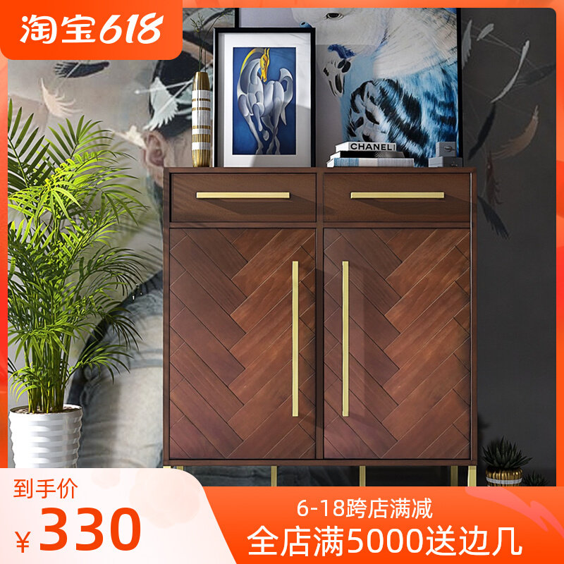 Solid Wood Dining Side Cabinet Parquet Living Room Indoor Tea Water Closet Storage Wine Storage Cabinet Multifunction Containing Cabinet Retro Shoe Cabinet