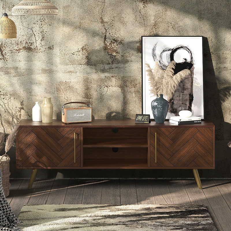 Nordic TV cabinet coffee table combination modern minimalist living room household solid wood small apartment TV wall cabinet furniture set