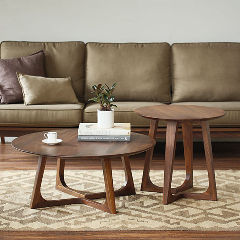 Nordic solid wood small round table coffee table side table combination small apartment simple light luxury modern round table coffee table side table