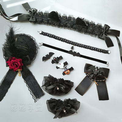 Original Gothic-style accessories, dark girl Lolita hair accessories, cosplay of little demons, Halloween hairpins, headbands and sleeves