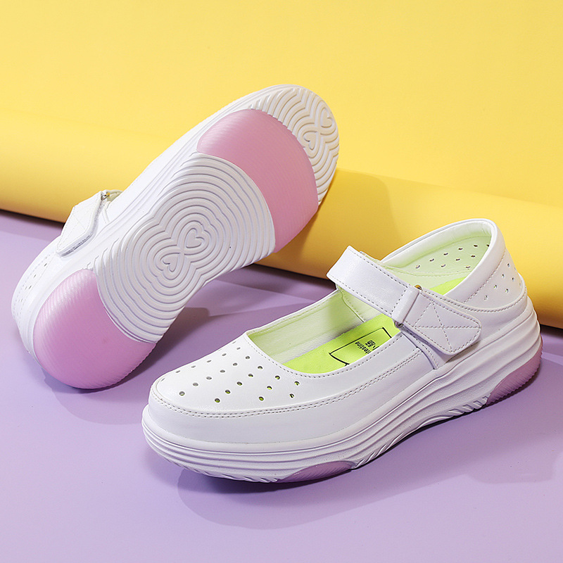 Genuine Leather Nurse Shoes, Clogs for Women, Non-Slip Thick-Soled Medical Shoes, Breathable Non-Slip Velcro Soft-Soled Work Shoes for Women