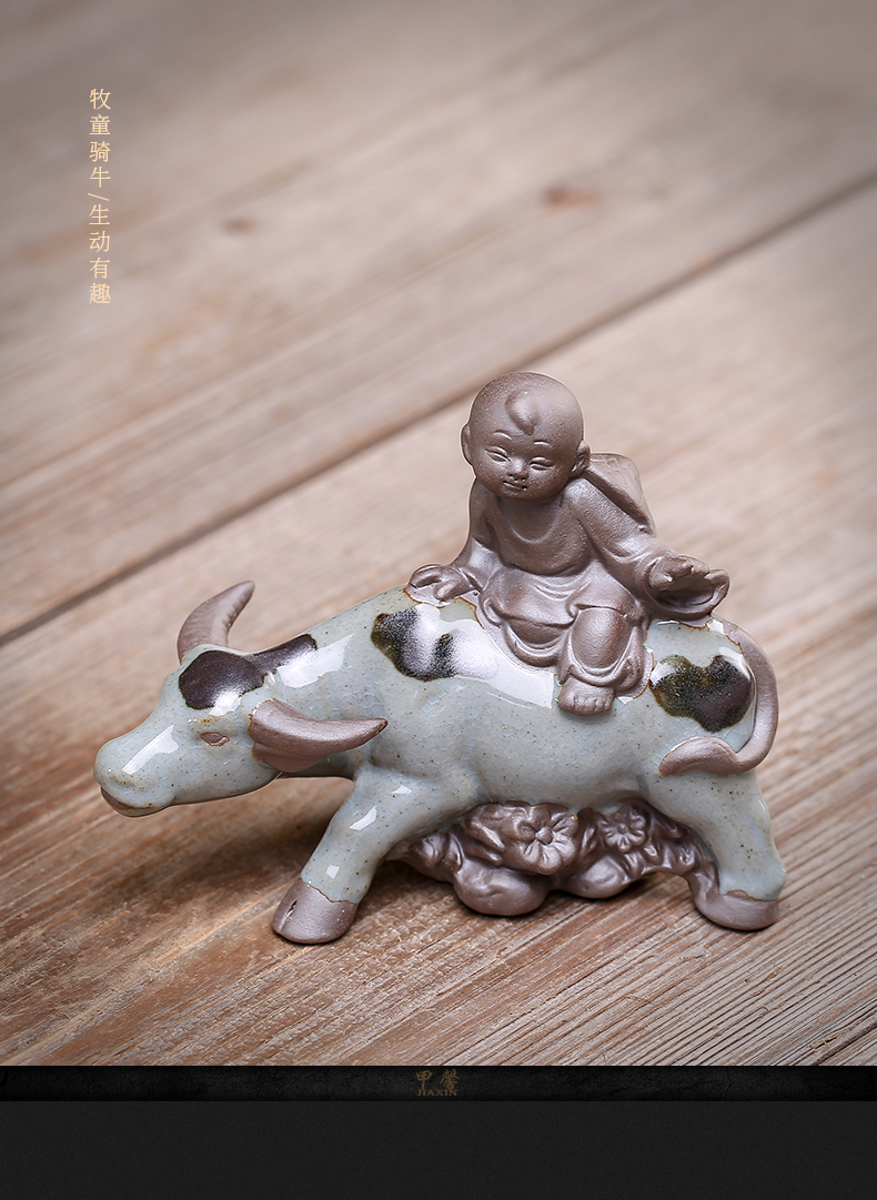 JiaXin creative open piece of cowboy ride cow elder brother up with tea pet furnishing articles furnishing articles study the desktop sitting room adornment ceramics