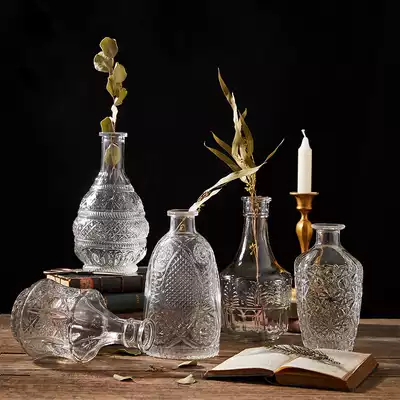 ins Nordic embossed transparent glass vase Living room flower arrangement decoration Dried flower vase Bed and breakfast table decoration