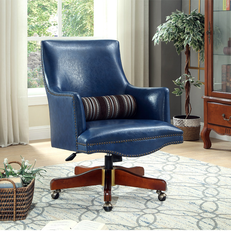 American leather swivel chair light luxury solid wood computer chair modern minimalist sedentary comfortable reclining office lifting student chair