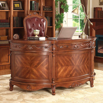 American desk solid wood semicircular curved computer desk home European writing desk retro carved office table and chair combination