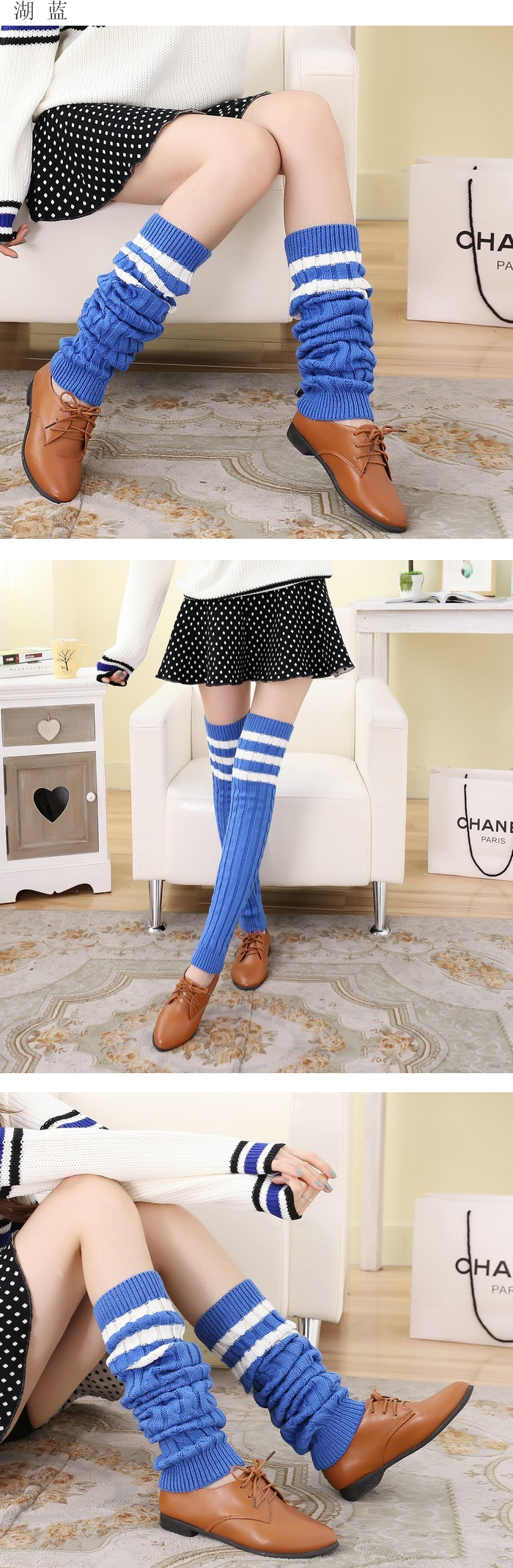 Mùa thu và mùa đông len dày đống đống vớ của phụ nữ đầu gối chân bộ ấm đầu gối dệt vớ trên đầu gối vớ tất bảo vệ ống đồng