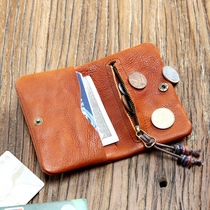 Head Layer Cow Leather Handmade Retro Men Short leather wallet Mini Card Pack New zero wallet