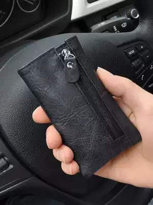 Male leather large capacity simple key bag card bag two-in-one key key bag Mini small storage key bag home