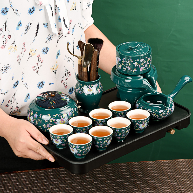 Enamel Colour Automatic Tea Set Sloth Tea Ware Ceramic Kung Fu Stone Grinding Teapot Tea Cup Home Tea Chinese Light Lavish