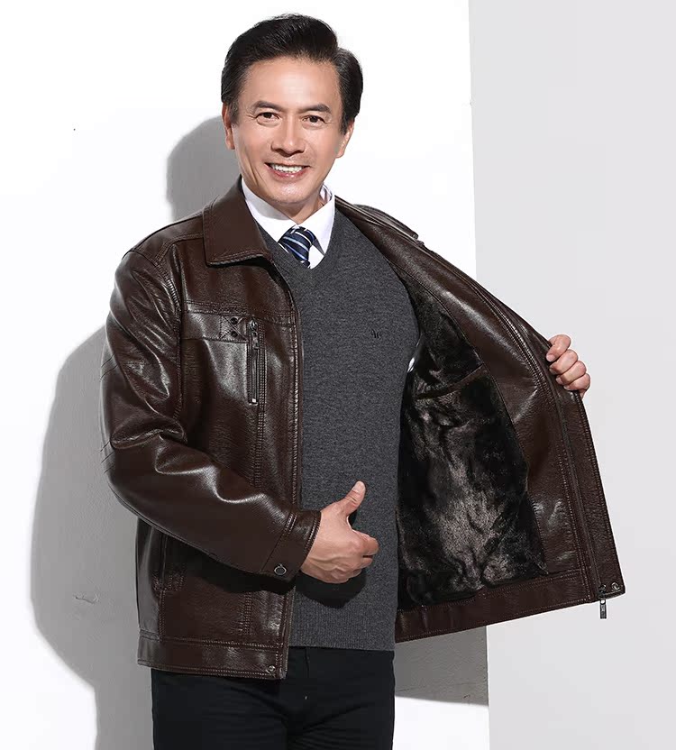 Áo khoác da nam Playboy nam cộng với áo khoác nhung trung niên nhung dày Áo khoác da trung niên 40 tuổi 50 mùa đông cardigan nam