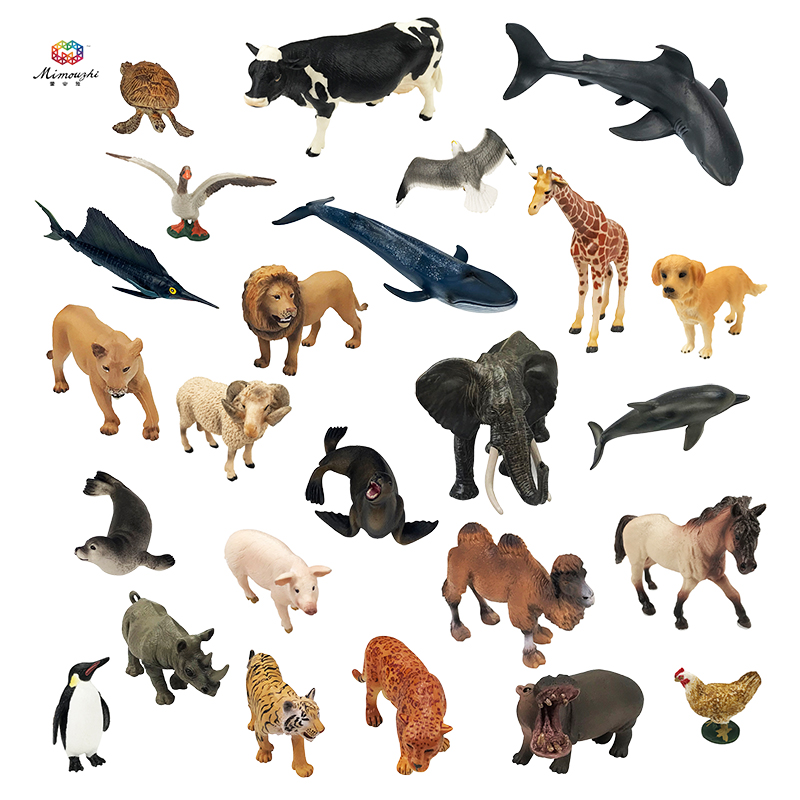 Montessori science teaching aids wild farm marine animal model children tiger lion horse sheep shark dolphin toy
