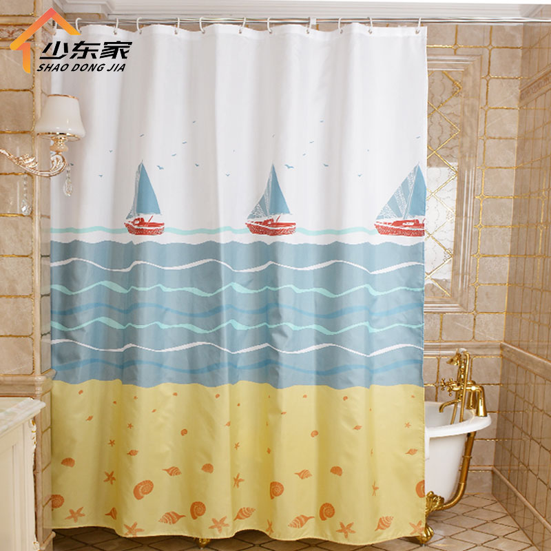 New polyester fiber cloth anti-water bath-cord thickened waterproof light-tight bathroom shielded curtain perforated bath curtain rod suit