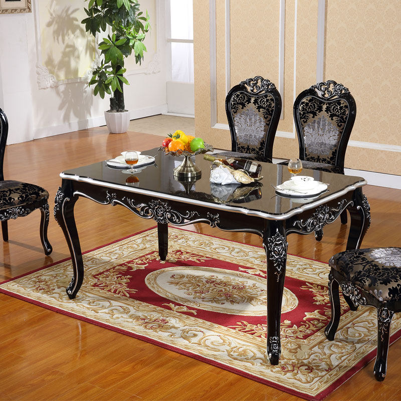 Eurostyle dining table and chairs combination rectangular marble solid wood home luxury table small family luxury 6 people black