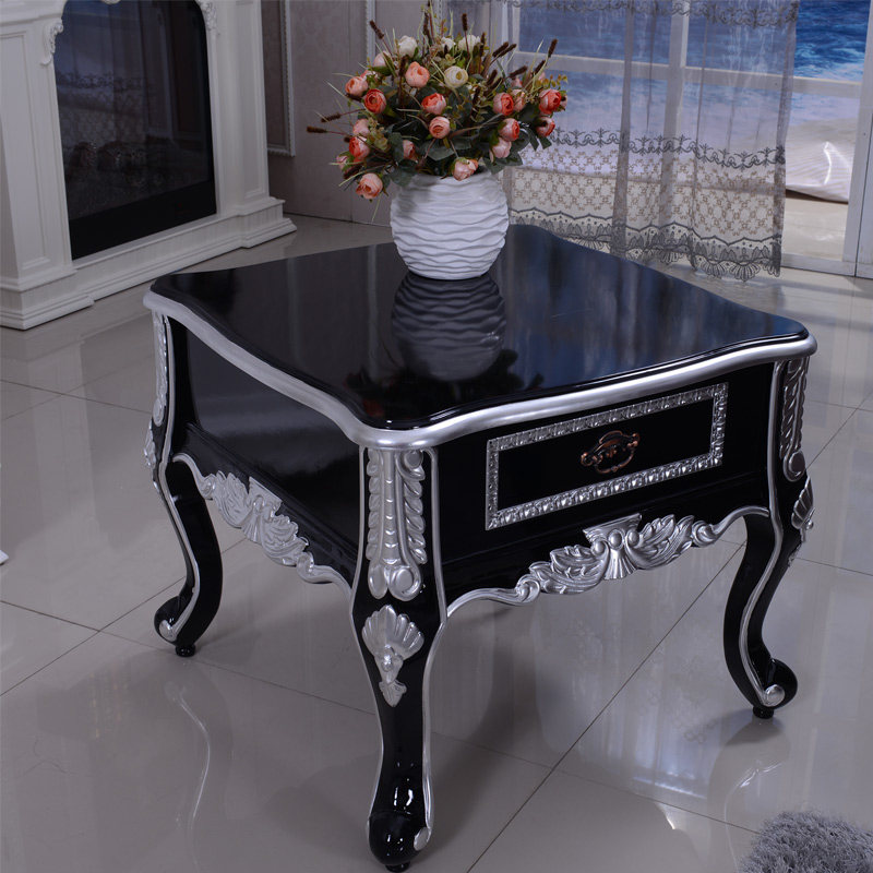 Eurostyle Corner several neoclassical retro solid wood sculptures Flower positive square Type 70 Living room Sofa tea table side several square briefs black