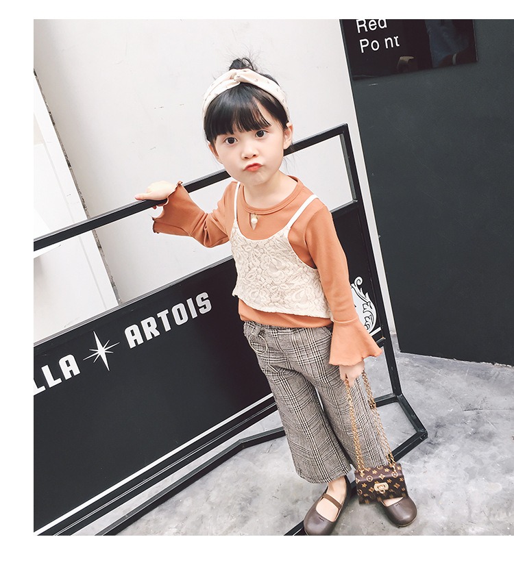 Trẻ em mặc áo thun bé gái sơ mi dây dài quần dài ba mảnh phù hợp với thời trang Hàn Quốc 2018 thu mới E250 O quần áo trẻ em giá rẻ