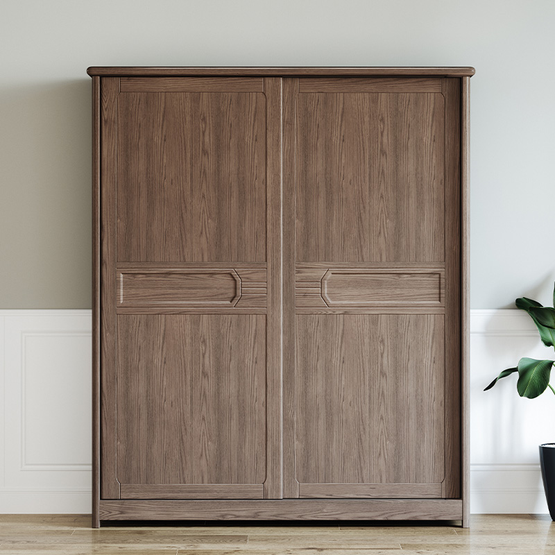 Nordic solid wood wardrobe modern minimalist light luxury bedroom solid wood two-door locker Hu ash wood sliding wardrobe