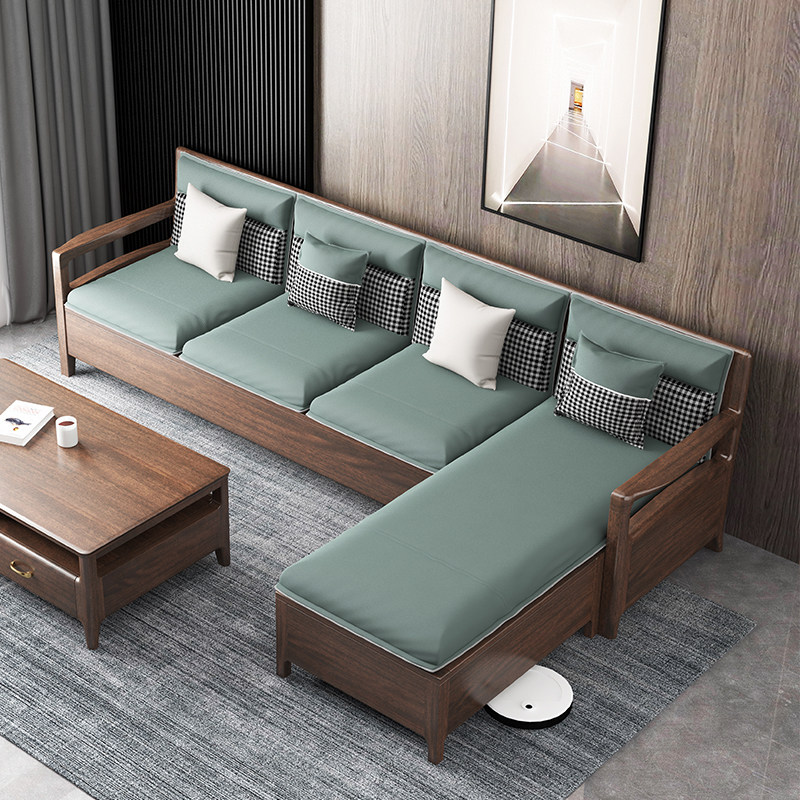 Modern minimalist solid wood sofa living room new Chinese style light luxury walnut winter and summer dual-use corner chaise sofa storage