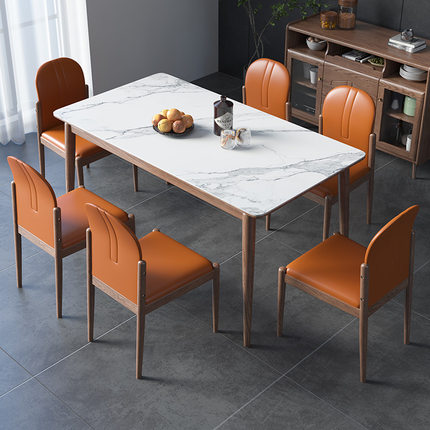 All solid wood rock slab dining table and chair combination modern minimalist Nordic light luxury ash wood small apartment table for eating home