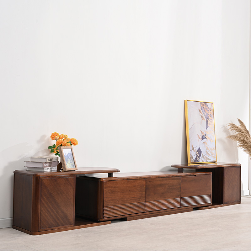 Hupeach Wood Solid Wood TV Cabinet Modern Minima Light Extravagant and Retractable Ground Cabinet small family bedroom TV furniture combination