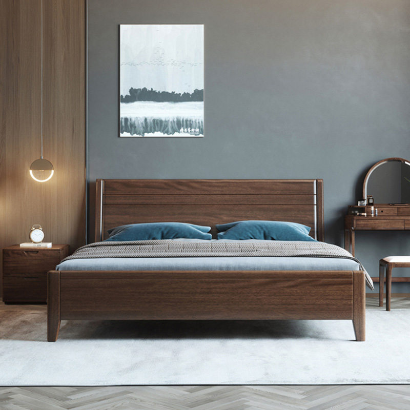 Walnut solid wood bed modern minimalist home small apartment bedroom 1 5m1 8m high box storage double marriage bed