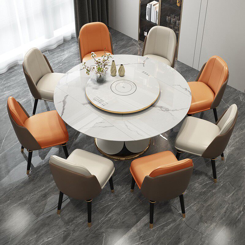 Willstyle light and luxurious light rock plate table square variable round function table rotary telescopic modern wind home round table and chairs combined