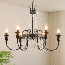 French Retro Chandelier, Black High-End Crystal Living Room Lamp, American Mid-Century Style Restaurant Bar Bedroom Study Lamp