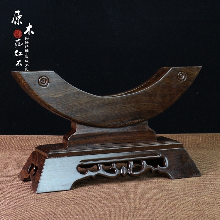 Solid Ebony Wood Carving Peace Buckle Base Jade Plate Decorative Porcelain Plate Base Pu'Er Tea Cake Holder Display Stand