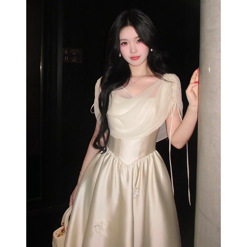 Satin Engagement Dress 2026 New Style Light Luxury Niche French Goddess Temperament Registration Dress for Daily Wear
