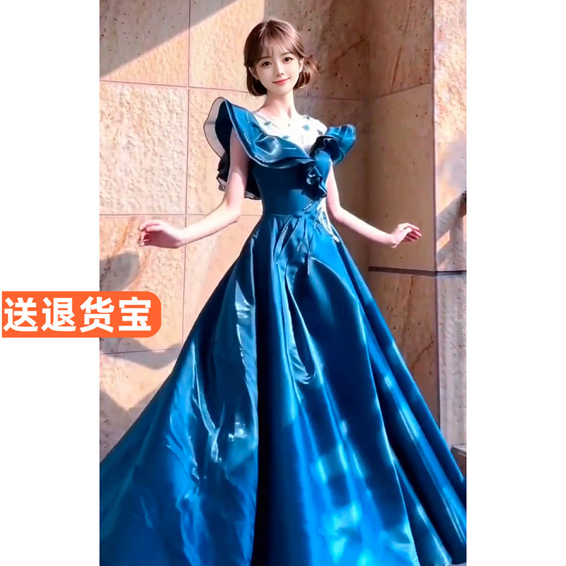 Music Student Evening Dress for Women, High-End Light Luxury Satin, Heavy Craftsmanship, Royal Blue, Vocal Arts Exam Solo Stage Performance Costume Music Student Evening Dress for Women, High-End Light Luxury Satin, Heavy Craftsmanship, Royal Blue, Vocal Arts Exam Solo Stage Performance Costume