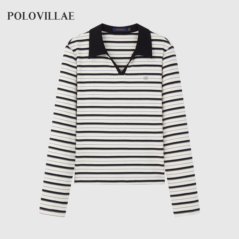 Polovillae Paul Women's Exclusive Simple Soft Striped Comfortable Long-Sleeve T-Shirt Women's Polo Shirt Abrf871