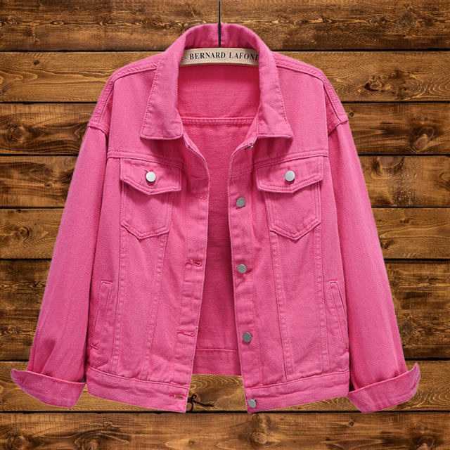 Denim Jacket Women's Loose Spring Autumn Casual Color 2024 New Short Pink Top Small Large Size Jacket