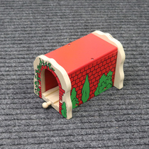 Wooden train track tunnel wooden small locomotive rail car building block splicing childrens toys 6 bulk accessories 3