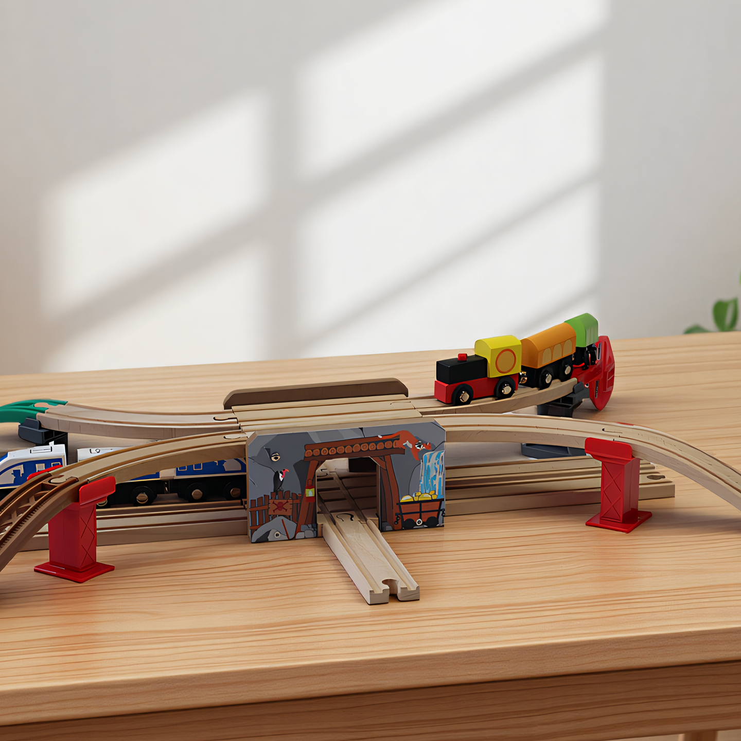 Wooden train railed, toy with accessories, compatible constructor, 3-9 years