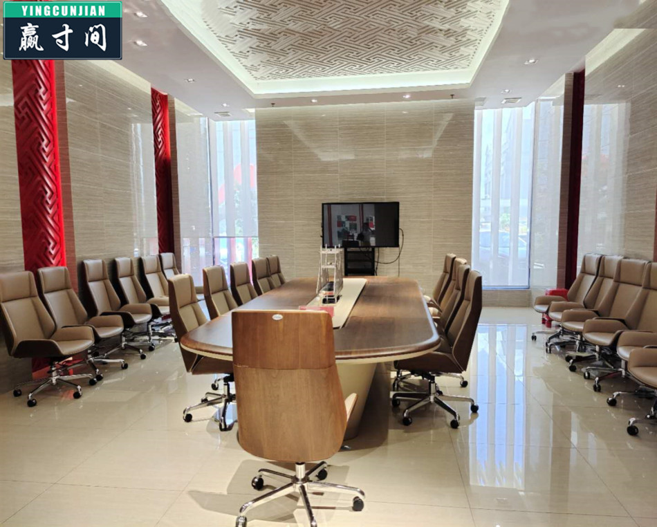 Large conference table high-end atmosphere light luxury long table multi-function president negotiation table with round paint solid wood 4 8 meters